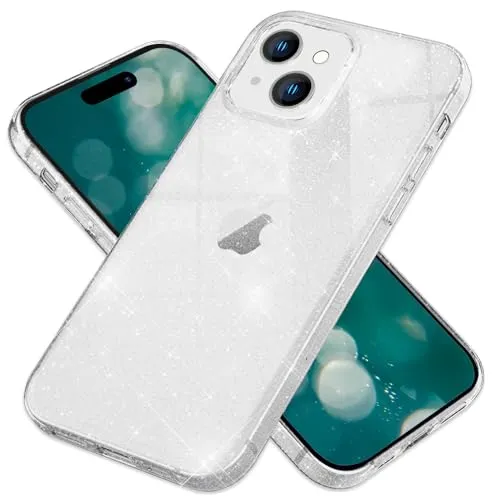 NALIA Glitzerhülle für iPhone 15 - Funkelndes Silikon Case - DAZZLIN (Transparent & Stoßfest) - Marke aus Berlin, Farbe:Transparent