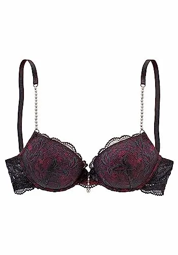 Push-up-BH LASCANA für Damen, Gr. 75, Cup C, schwarz-aubergine - Verführerischer Push-up-BH aus Spitze mit Schmuckperlen, ideal für besondere Anlässe. Er bietet einen optischen Vergrößerungseffekt und ist perfekt für romantische Momente.