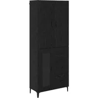 vidaXL Highboard Schwarz Eichen-Optik 69,5 x 34 x 180 cm - Modernes Highboard in Schwarz mit Eichen-Optik, ideal für Wohnzimmer. Bietet optimalen Stauraum und schafft durch wandmontierte Konstruktion Platz im Raum.