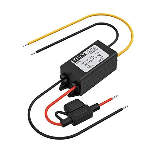 Umwandler 24V auf 12V, DC-DC Step Down Converter 5A 60W mit Sicherung Wasserdicht, DC DC Wandler 24V 12V für Golfwagen LED Light Motor Truck Fahrzeugboot usw. (DC15-40V Breit Eingang)