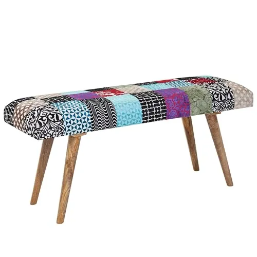 FineBuy Sitzbank Samt 117 cm Patchwork - Sitzbänke - Kultige Polsterbank im modernen Design mit hochwertigem Samt und einzigartigem Patchwork-Muster für einen stilvollen Flur oder Wohnbereich.