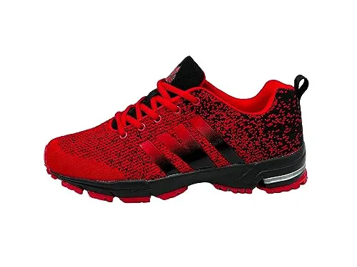 Ablovo® Herren Damen Sportschuhe Turnschuhe Laufschuhe Sneaker Hallenschuhe (Rot-Schwarz, EU Schuhgrößensystem, Erwachsene, Herren, Numerisch, M, 46)
