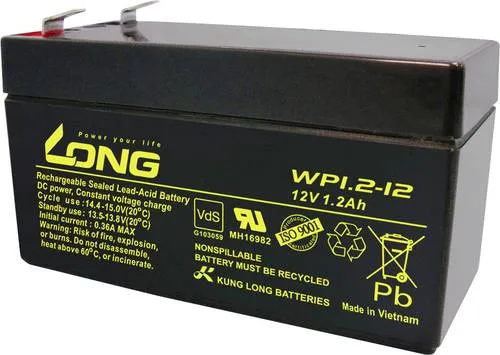 Long WP1.2-12 WP1.2-12 Bleiakku 12V 1.2Ah Blei-Vlies (AGM) (B x H x T) 97 x 59 x 43mm Flachstecker 4.8mm VDS-Zertifizierung