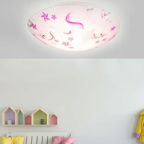 LED Deckenleuchte Kinderzimmer Einhörner & Sterne – Globo 40609-16 - Kinderlampen mit Einhorn-Motiven, ideal für ein magisches Ambiente im Kinderzimmer. Starke 960 Lumen warmweißes Licht und energiesparendes LED-Leuchtmittel integriert.