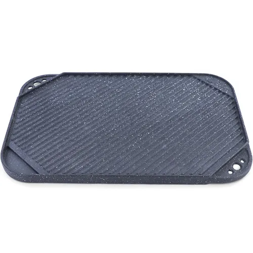 RAMROXX Grillplattenaufsatz BBQ Grill Platte Gusseisen 45x30cm - Backblech aus massivem Gusseisen mit robuster Antihaftbeschichtung für einfache Reinigung. Ideal für Fleisch, Fisch und Gemüse auf Gas- oder Holzkohlegrills.