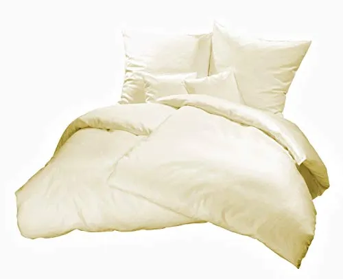 Carpe Sonno warme Biber Bettwäsche 200 x 220 cm einfarbig in Creme Winterbettwäsche mit Reißverschluss aus 100% Baumwolle Flanell - 3-TLG Bettwäsche Set mit 2 Kopfkissenbezügen