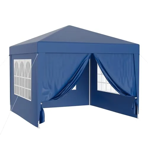 Wiltec Pavillon 3 x 3 m in Blau mit UV-Schutz 50+ - Pavillon ideal für Gartenpartys und Veranstaltungen, wasserdicht, mit abnehmbaren Seiten und großen Fenstern für eine einladende Atmosphäre.