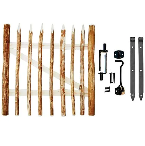 BOGATECO Zauntor Haselnuss | Breite: 100cm | Höhe 60cm | Abstand zwischen den Zaunlatten 6-7 cm | Gartentor aus Holz für Staketenzaun Gartenzaun | mit Scharniere inkl. Zubehör | Türöffnung nach rechts