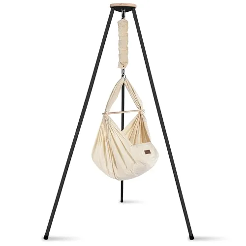 SCHMUSEWOLKE Federwiege - Set mit Tipi-Gestell Anthrazit - Hängematte für Babys und Kleinkinder ab Geburt bis 3 Jahre - Bio-Baumwolle - Mit Schafwoll-Matratze
