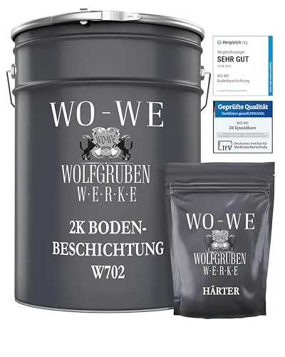 WO-WE Bodenversiegelung 2K Garagenfarbe W702, Seidenglänzend - Bodenbeschichtung für Garagen und Industrieböden, lösemittelfrei und UV-beständig, ideal für langlebige Ergebnisse in RAL 7016 Anthrazitgrau.