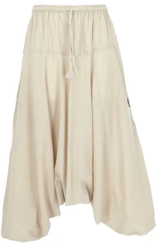 GURU SHOP Haremshose Pluderhose Pumphose Aladinhose aus Baumwolle - Beige, Damen