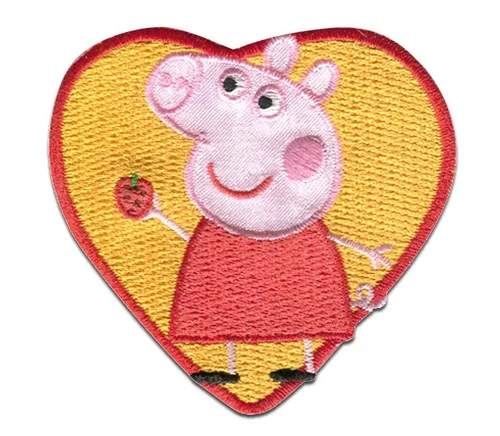 Peppa Pig Aufnäher, Polyester, Peppa Wutz © Herz - Aufnäher, Bügelbild, Aufbügler, Applikationen, Patches, Flicken, zum aufbügeln, Größe: 6,5 x 6,3 cm