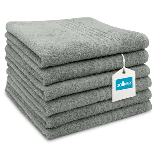 ZOLLNER 6er Set Handtücher 50x70 cm - Saugstarke Duschtücher in Grau mit Aufhänger - Handtücher in Hotelqualität, aus 100% Baumwolle, extrem saugstark und langlebig, pflegeleicht bis 60°C, ideal für ein elegantes Badezimmer.