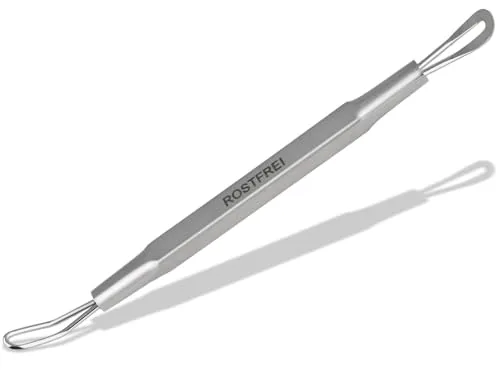 Komedonenquetscher Mitesserentferner aus rostfreiem Edelstahl in Profi-Ausführung mit 2 Schlaufen, nur 9 cm, Kleine Ausführung