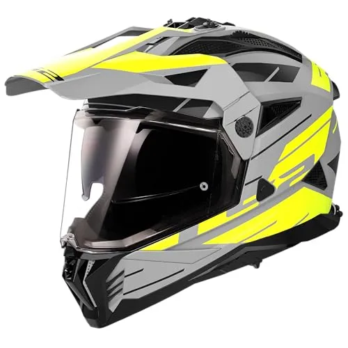 LS2 MX702 Pioneer II Namib, Endurohelm - Matt Grau/Neon-Gelb - M - Motorradhelm mit KPA-Technologie für Leichtigkeit und Sicherheit, ausgestattet mit kratzfestem Visier und abnehmbarer Sonnenblende - ideal für Enduro-Fahrer.