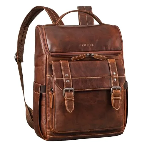 STILORD 'Gian' Rucksack aus Leder - Großer Laptoprucksack für Büro & Reisen - Eleganter Rucksack aus Echtleder mit intelligentem Stauraum für DIN A4 und Laptops bis 16 Zoll. Gepolsterte Schultergurte sorgen für Komfort bei langen Tragezeiten.