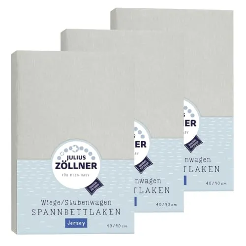 Julius Zöllner Spannbetttuch Jersey 90x40 Hellgrau 3er Pack