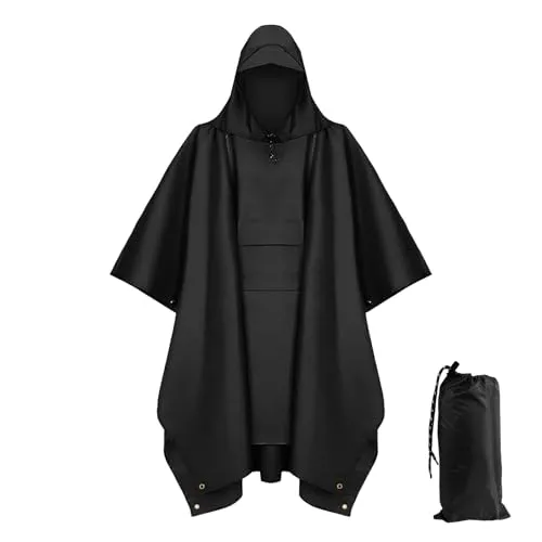 3-in-1-Multifunktional Regenponcho mit Kapuze und Taschen, Mehrzweck Regenjacke Outdoor für Damen Herren, Regenmantel Regenschutz Regen Poncho für Regenponcho Festival Karneval Wandern und Camping