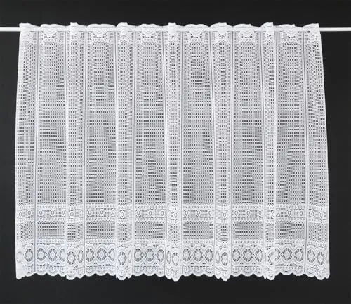 Gardinen Kranzusch Scheibengardine Jacquard gebogt Abschluss 90x312,5 cm H/B weiß Bistrogardine Vorhang Küche 1er Pack