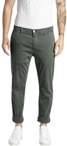 Replay Herren Chino Zeumar Slim-Fit Hyperflex X-Lite, Grün (Military Green 030-1) - Wanderhosen mit Hyperflex-Technologie für maximale Bewegungsfreiheit und Tragekomfort. Perfekt für lässige Looks und jede Jahreszeit.