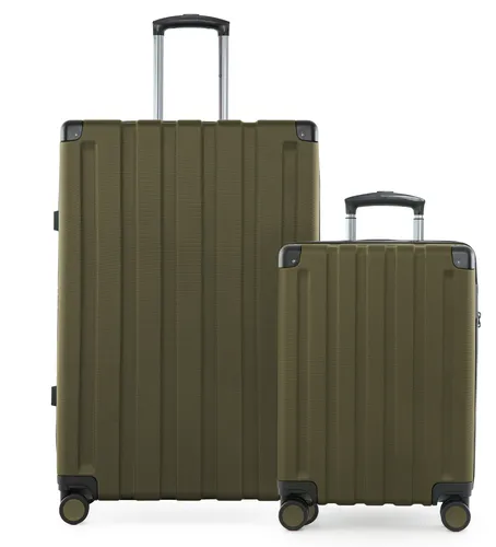 Q-Damm - 2er Koffer-Set, großer Koffer XL Extension + Kabinenkoffer Flugzeug Bordkoffer + Check-In Rollkoffer, Trolleys mit Doppel-Rollen, TSA,Avocado