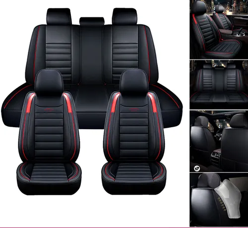 Elegante 11tlg. Auto Sitzbezüge Komplettset Kunstleder Rot - Vielseitiges 11-teiliges Set aus hochwertigem Kunstleder für 5-Sitzer. Schützt Ihre Sitze vor Schmutz und Abnutzung, mit praktischen Taschen und universeller Passform.