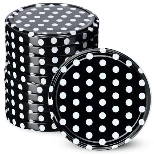 KADAX Schraubdeckel fi82 mm, Twist-Off-Deckel Set aus Metall, Ersatzdeckel für Einmachgläser, Deckel mit 6 Einrastzähnen für Sturzgläser und Einmachgläser (Schwarz gepunktet, 10 Stück)