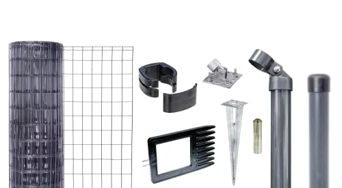 Alberts 669386 Fix-Clip Pro Zaun-Komplettset - Zaunpfosten Set mit Einschlagbodenhülse, ideal für langlebige und sichere Zäune. In anthrazit, 50 m lang und 122 cm hoch - inklusive allem Zubehör für eine einfache Montage.