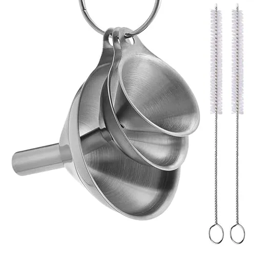 Edelstahl Trichter 3er Set Kleine Küchentrichter mit langem Griff Trichter zum Befüllen von Flaschen Flüssig Trockene Zutaten Pulver, Langlebig und Spülmaschinenfest