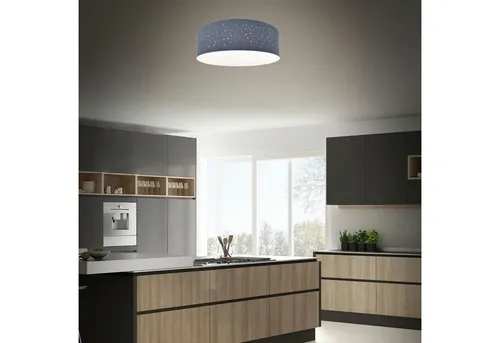 TRANGO LED Deckenleuchte 3139 – 50cm Ø Sternenhimmel Stoffschirm in Grau - Stilvolle Deckenleuchte für Wohnzimmer, Schlafzimmer und Flur mit projiziertem Sternenhimmel-Effekt. Inklusive 3x E27 Fassungen für individuelle Beleuchtung. Ideal für jedes Zimmer!