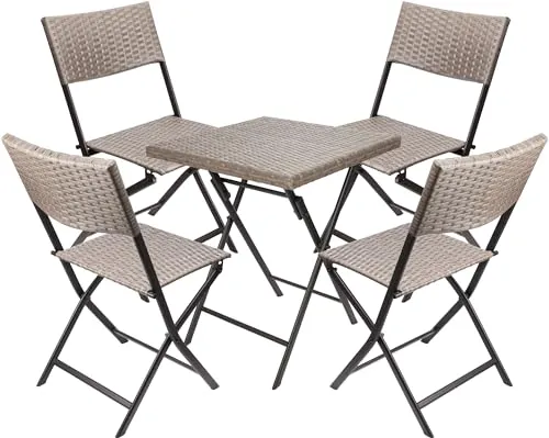 BRUBAKER Balkonset Toskana - Wetterfestes Bistroset mit klappbarem Tisch und 4 Stühlen - Bistrosets für die Terrasse: Wetterfest, platzsparend und elegant - perfekt für kleine Balkone und gemütliche Stunden im Freien.