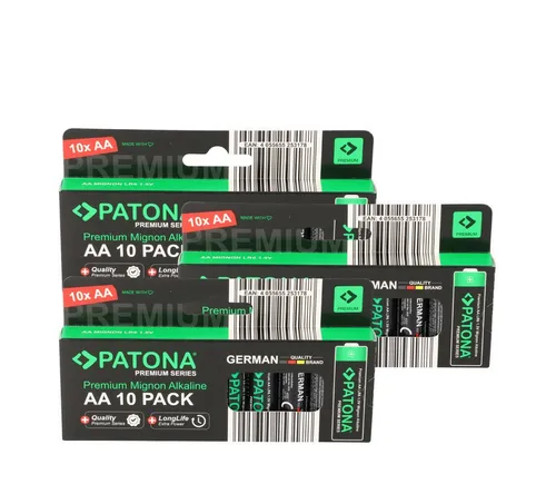 Patona PATONA Premium 30x AA Batterien (3x10er) Pack 1,5V Alkaline Batterie