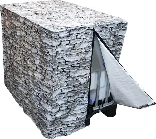 IBC UV-Design-Cover 600l Rocky - Schutzhüllen für Gartenmöbel, schützt IBC Container effektiv vor UV-Strahlung und Algenbildung, robustes PVC-Material mit praktischem Klettverschluss für einfachen Zugang.