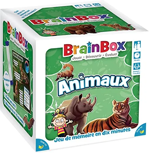 BRAINBOX Tiere, Lernspiel zur Beobachtung und Erinnerung für Kinder ab 8 Jahren – testen Sie Ihr Wissen über Tiere – Lernen mit Spaß – 1 Spieler & + – 10 Minuten – französische Version
