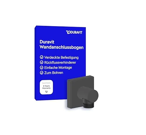 Duravit Universal Wandanschlussbogen - Duscharmaturen mit eckiger Wandabdeckung, universeller Passform (G ½) und Rückflussverhinderer für optimale Nutzung. Erhältlich in trendigem Schwarz Matt.