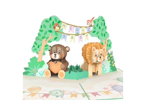 papercrush Geburtskarte Hello Baby, Pop-Up Karte zur Geburt von Mädchen & Jungen, Handgemacht
