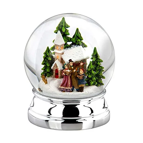 H.Bauer jun. Große versilberte Glas Schnee-Kugel mit bunter Winterlandschaft &Familie Ø 10 cm - Chrismas Deko Schüttelkugel - Traumkugel für Winter & Weihnachten