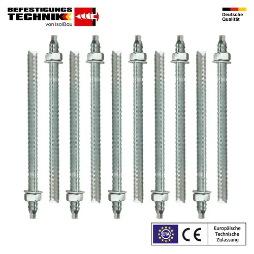 Ankerstangen M12 x190 Gewindestange 10 St. Verbundanker + Mutter Verbundmörtel