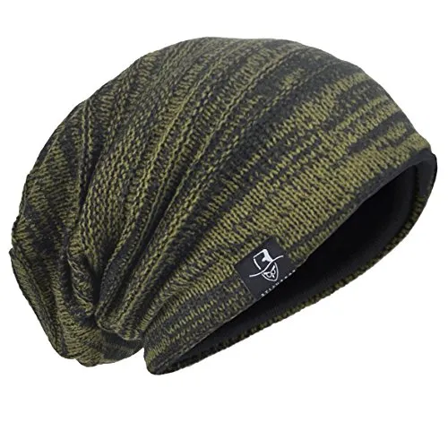 HISSHE Herren Strickmütze Slouch Baggy Skullcap Vintage Wintermütze B5001 (Armeegrün)
