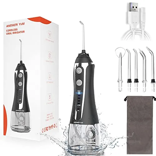 Munddusche Testsieger 2025, 300ML Munddusche Kabellos Trragba Elektrische, 5 Modi Water Flosser,IPX7 Wasserdicht für Oral Health Enthusiasten Tägliche Tiefenreinigung Reinigung auf Reisen 5 Jet-Tipps