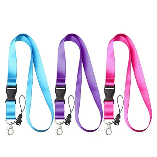 kuou 3 Stück Schlüsselband Lanyard, 47cm Ausweishülle Bunt Nylon Umhängeband Schlüsselbänder mit Abnehmbarer Schnalle für Schlüssel Ausweishüllen Arbeitskarte(Blau, Rosa, Lila)