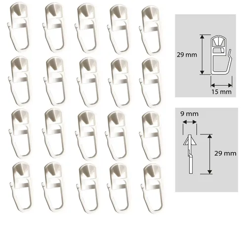 Klick-Gleiter Haken 3,5-4mm 20 Stück Gardinengleiter Innenlauf Faltenlegehaken
