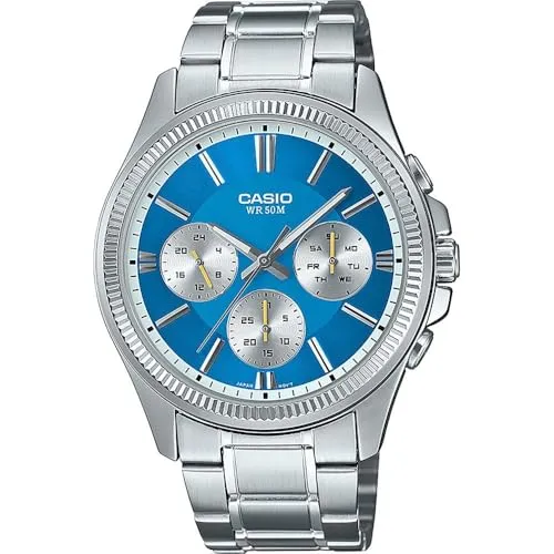 Casio Watch MTP-1375PD-2A2VEF - Herren-Armbanduhr mit stilvollem Metall-Analog-Uhrwerk, auffälligem blauen Zifferblatt und praktischer Kalenderfunktion. Wasserdicht bis 5 bar, ideal für jeden Anlass!