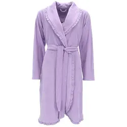 Vossen Damenbademantel Ariel - Lila XL, Langform für Sauna & Spa - Bademantel aus weichem Nicki-Velours mit Schalkragen und Gürtel, perfekt für entspannende Momente im Spa oder zu Hause. Pflegeleicht und OEKO-TEX® zertifiziert.