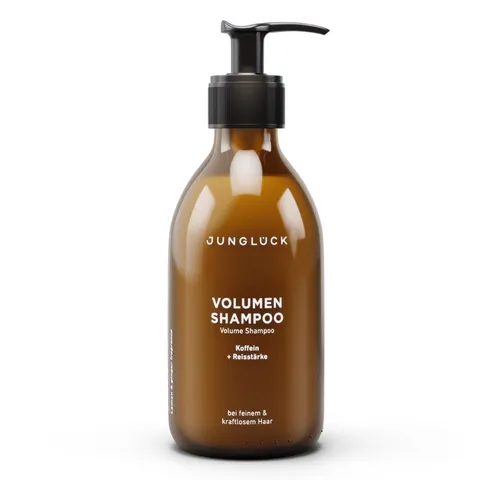 JUNGLÜCK Volumen Shampoo für feines Haar - Reinigt sanft ohne Sulfate und Silikone. Stärkt feines Haar bis in die Wurzeln und sorgt für spürbares Volumen. Mit erfrischendem Duft nach Zitrone und Ingwer – ideal für mehr Fülle und Struktur.