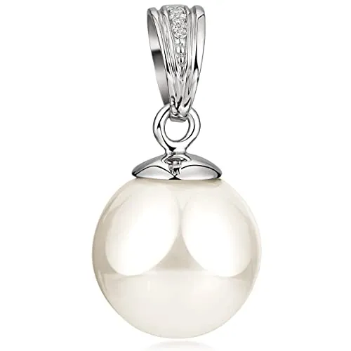 Eleganter MATERIA Perlen Anhänger Silber 925 mit Muschelkernperle - Damen Anhänger aus 925 Sterling Silber mit echter Muschelkernperle und Zirkonia, ideal als Hochzeitsschmuck. Rhodiniert für Anlaufschutz und in edler Schmuck-Schachtel geliefert.