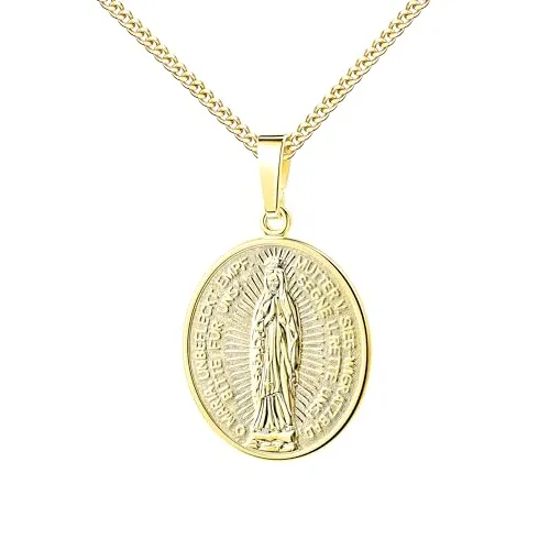 JEVELION Madonna Milagrosa Anhänger aus 333/8 Karat massiv. Wundertätige Medaille als Schutzanhänger für Damen und Herren