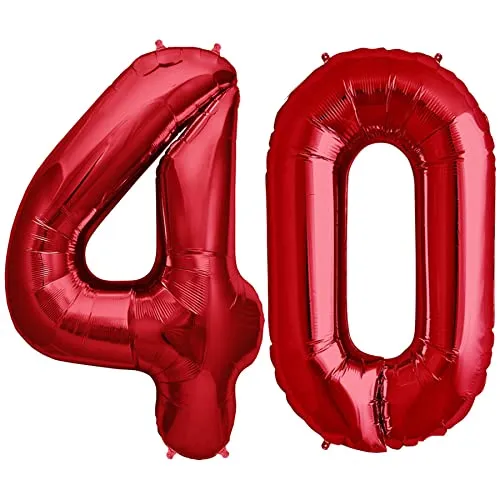 Folienballon Zahl in Rot- Riesenzahl Ballons - Folienballons für Luft oder Helium als Geburtstag, Hochzeit, Jubiläum oder Abschluss Geschenk, Party Dekoration (Rot [ 40 ])