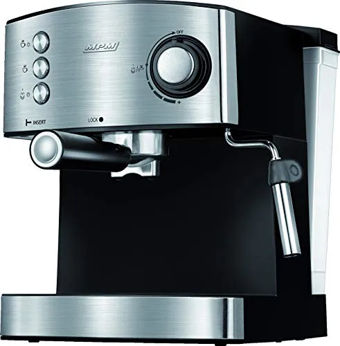 MPM MKW-06M Manuelle Espressomaschine 20 Bars - Dampf-Espressomaschinen mit 1,7-Liter-Wassertank, ideal für Espresso und Cappuccino, inkl. Milchaufschäumer und Tassenwärmer für perfekten Kaffeegenuss.