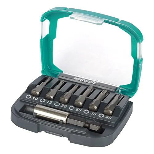 wolfcraft Bit-Box FIX-GRIP, TORX® (T 10-40), 7-tlg. I 2965000 I 6 Solid-Bits FIX-GRIP für hohe Drehmomente, in verschiedenen Größen, inkl. Bithalter